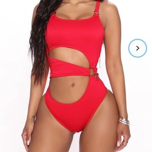 Fashion Nova Red Ribbed Cutout One-Piece